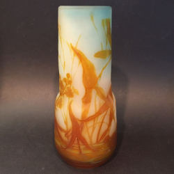 Emile Galle Cameo Glass Vase Dragonfly and pond scene