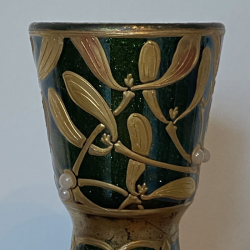 Legras Mont Joye Green Aventurine Vase with gilt Mistletoe & Applied Berries