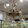 Arts and Craft Brass Ceiling Lamp, with Tree Branches and Vaseline Shades