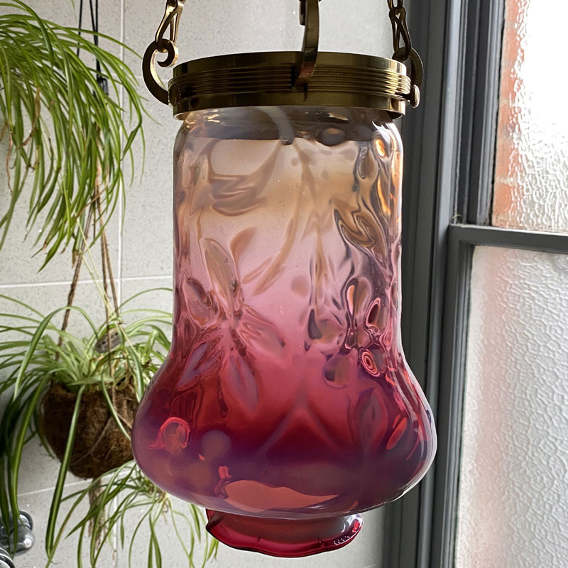Arts and Crafts Richardson and sons Vaseline Cranberry Pendant lamp