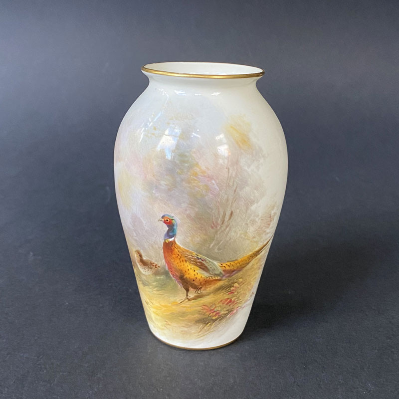 Royal Worcester Porcelain Vase, Hand Painted a Pair Pheasants by J Stinton