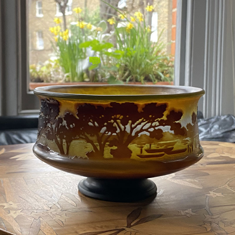 Emile Galle Cameo Glass Landscape Bowl with foot