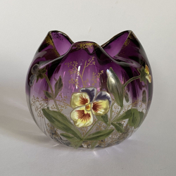 Lergas Mont Joye Enamelled Glass Pansy Vase
