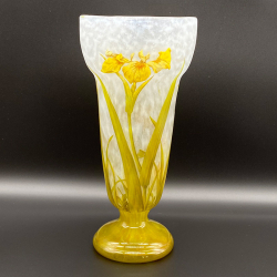Daum Nancy Cameo and Enamelled Glass Iris Vase