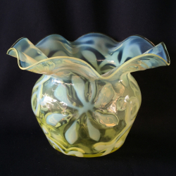 Richardson & Sons Vaseline Glass Vase with Horse Chestnut Leaf Pattern
