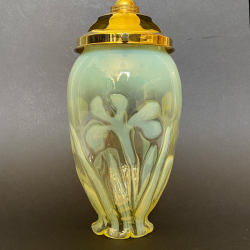 Arts & Crafts Vaseline Glass Ceiling Pendant Lamp with Iris Pattern