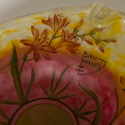 Daum Nancy Cameo and Enameled Glass Tray decorated with Freesia