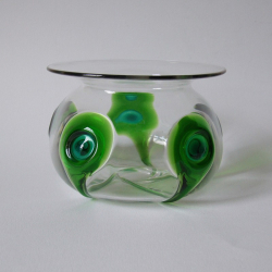 Art Nouveau Green and Turquoise Peacock Eye Trails Glass Vase