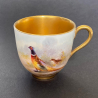 Royal Worcester Porcelain Hand Painted Pheasants Demitasse Cup & Saucer