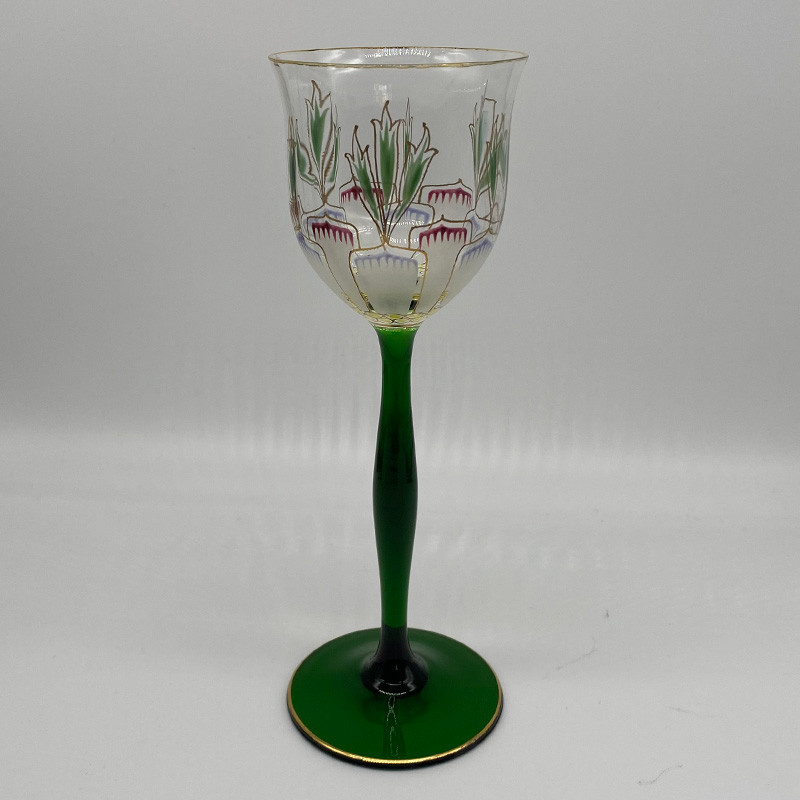 Theresienthal Enameld Wine Glass, Decorated with Flower Pattern