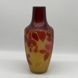 Emile Galle Glass Vase Acid Etched Overlaid with Wild Roses