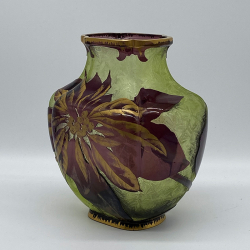 Old Baccarat Glass Poinsettia Vase, Moss-coloured and cased Amethyst