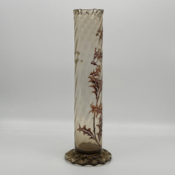 Emile Galle Enamelled Glass Cylindrical Shaped Thistle Vase