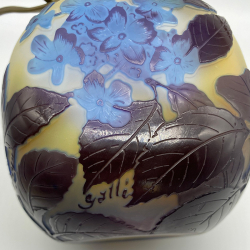 Emile Galle Cameo Glass Table Lamp decorated with Hydrangea