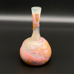 Emile Galle Cameo Glass Vase decorated with Poppy flowers, leaves, and buds