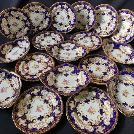 Royal Crown Derby Part Dessert Service, Beautifully Hand Painted Bouquets