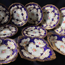 Royal Crown Derby Part Dessert Service, Beautifully Hand Painted Bouquets