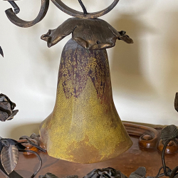 Daum Nancy Table Lamp Wrought Iron Base and Mottled Glass Shade