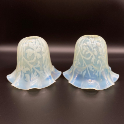 A Pair Vaseline Glass Shades with Plant Motif for Arts and Crafts Lamps