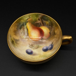Royal Worcester Porcelain Demitasse Cup and Saucer Hand Painted Fruits