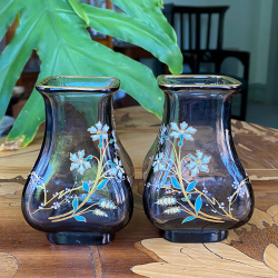 A Pair Baccarat Enamelled Glass Vases, decorated with cornflowers