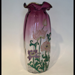French Art Nouveau Legras Mont Joye Enamelled Glass Poppy Vase