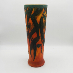 Daum Nancy Cameo Glass Vase Decorated with Eucalyptus and Flowers