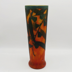 Daum Nancy Cameo Glass Vase Decorated with Eucalyptus and Flowers