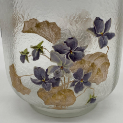 Legras Mont Joye Enamelled Glass Biscuit Barrel Decorated with Violets
