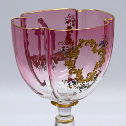 Meyr's Neffe set of Six Enamelled Wine Glasses, depicted with Rococo Figures