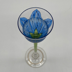 Fritz Heckert Blue Tulip Formed Enamelled Liqueur Glass