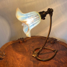 W. A. S Benson Style Brass Table Lamp with Vaseline Glass Shade