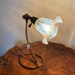 W. A. S Benson Style Brass Table Lamp with Vaseline Glass Shade