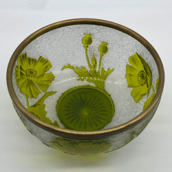 Antique Baccarat Acid Etched Overlaid and Gilt Glass Bowl Decorated with Poppies