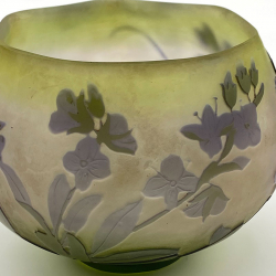 Emile Galle Acid Etched Overlaid Glass Bowl with Floral Decoration