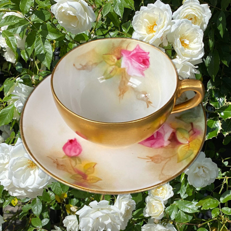 Royal Worcester Porcelain Hand Painted Rose Demitasse Cup and Saucer