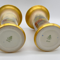 Royal Worcester Porcelain a Pair of Vaes Hand-painted with Highland Cattles