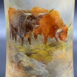 Royal Worcester Porcelain a Pair of Vaes Hand-painted with Highland Cattles