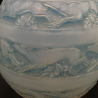 Rene Lalique Opalescent and Frosted Glass Vase Soudan, Highlighted with Blue Stain