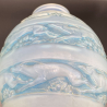 Rene Lalique Opalescent and Frosted Glass Vase Soudan, Highlighted with Blue Stain