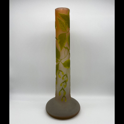 Emile Galle Cameo Glass Vase decorated with Sycamore Tree Leaves and Seed