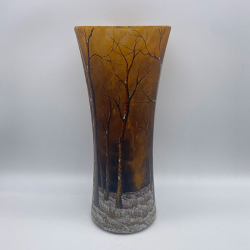 Daum Nancy Cameo and Enamelled Glass Winter Snow Landscape Vase