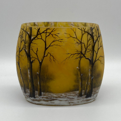 Daum Nancy Cameo and Enamelled Glass Winter Landscape vase