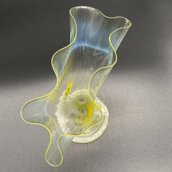 James Powell & Sons Vaseline Glass Fan Shaped Vase