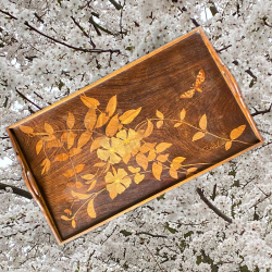 Emile Galle Marquetry Tray, Floral and...