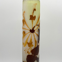 EmIle Galle Cameo Glass Cylindrical Bulb Formed Vase with Floral Motif