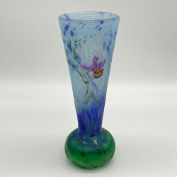 Daum Nancy Cameo and Enamelled Glass  Vase decorated with Orchids and Spiderwebs