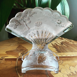 Baccarat Fan Shaped Glass Vase Decorated with butterflies, trees, flowers, clouds and Crescent Moon