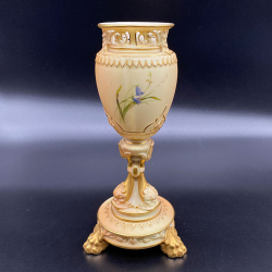 Royal Worcester Porcelain Blush Ivory pedestal Vase decorated with bouquets