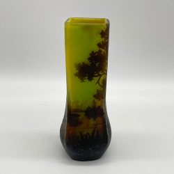 Daum Nancy Cameo Glass Water Scene Landscape Vase